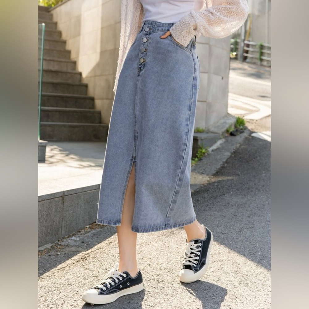 Denim midi-skirt